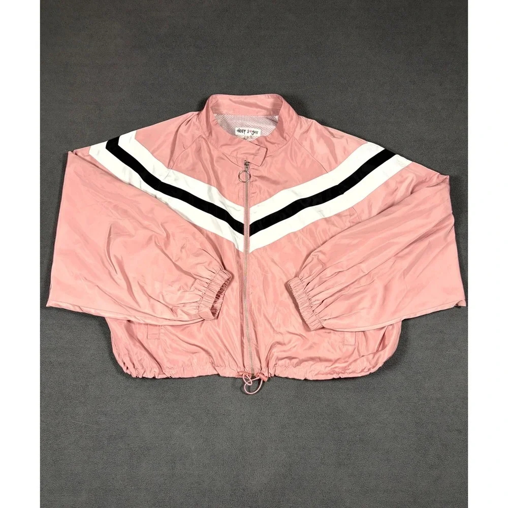 Deep Sugar Track Jacket Womens L Pink Full Zip Wind Resistant Cropped Athleisure
